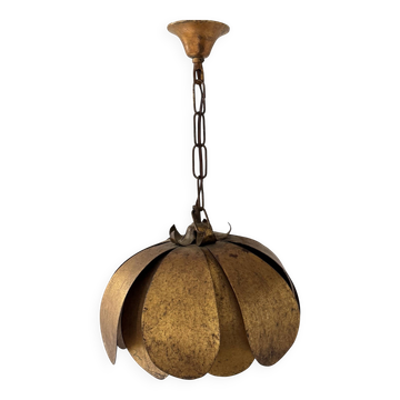 Suspension vintage métal doré, France, 1970