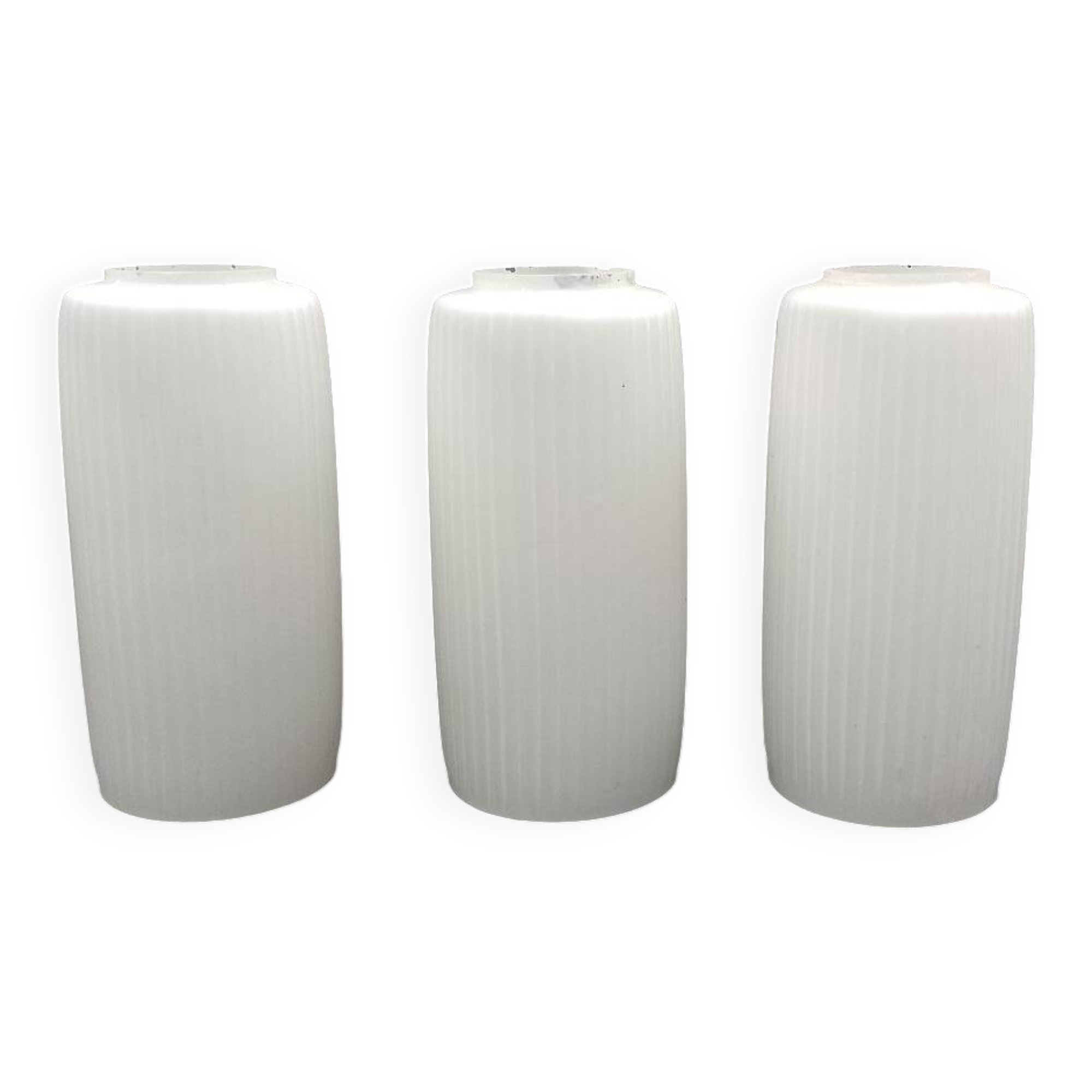 Mid Century Modern White Glass Light Shade Set of 3 Long Stripes
