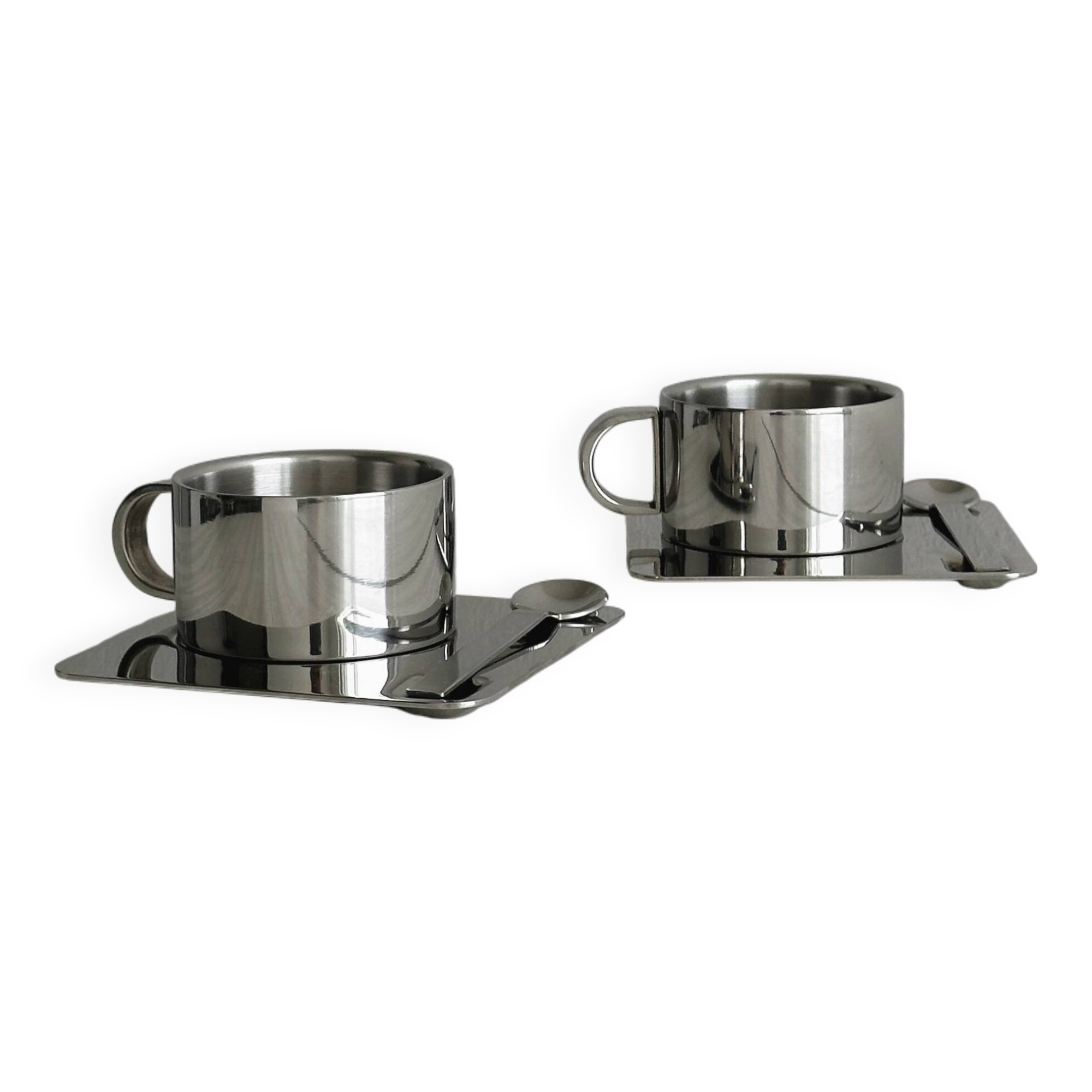 Designer stainless steel cups with tray and spoon