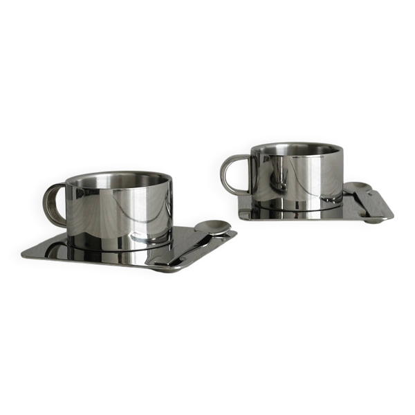 Tasses en inox design avec plateau et cuillère