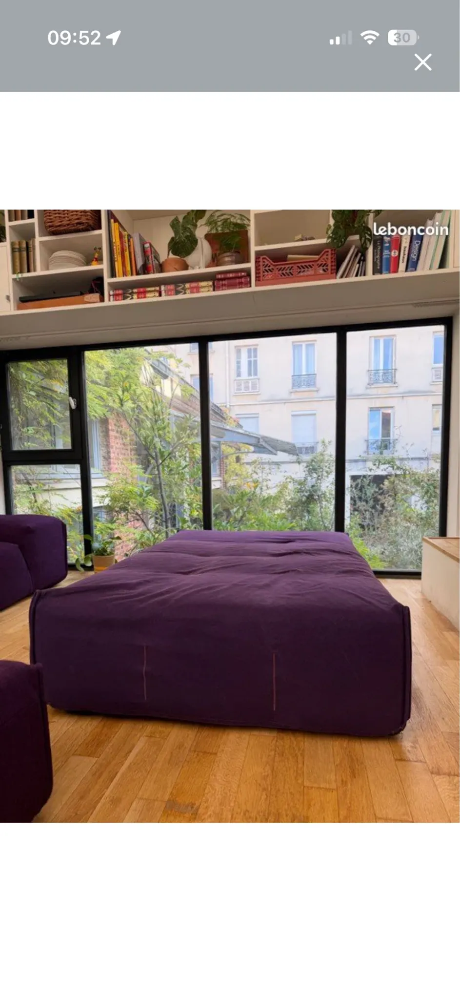 Sofa module/chaise longue (meridienne) in violet, "Tufty-Too" by Patri