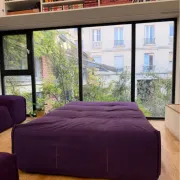 Sofa module/chaise longue (meridienne) in violet, "Tufty-Too" by Patri