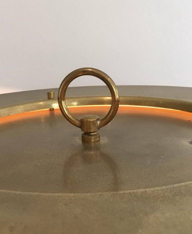 Brass floor lamp with a brass shade. Attributed to Maison Charles