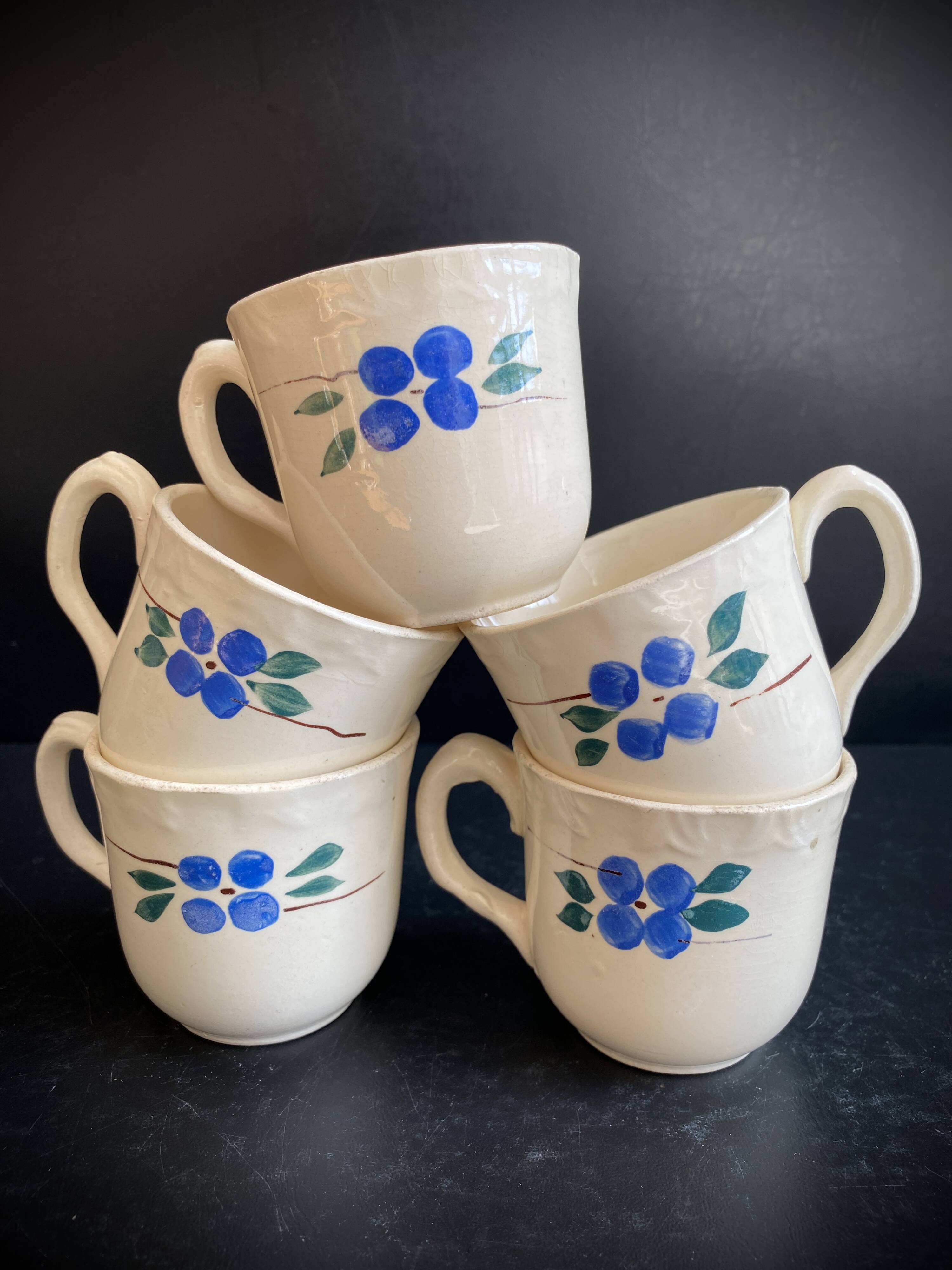 Set of 5 Vintage "Honorine" Mugs - Moulin des Loups (Orchies)