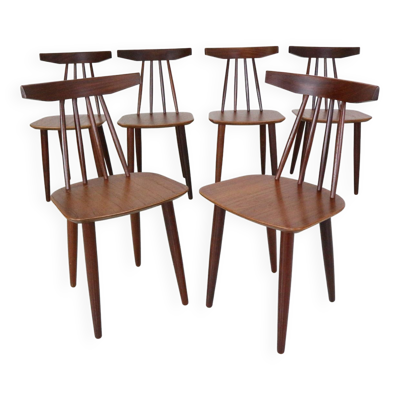Ensemble de 6 chaises de salle à manger ''3705'' de Poul Volther pour Fremel Røjle, Danemark, 1960.