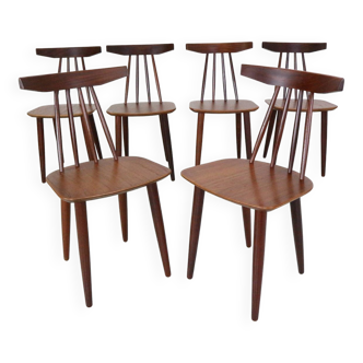 Poul Volther Set Of 6 Dinning Room Chairs "3705" For Fremel Røjle, Denmark, 1960