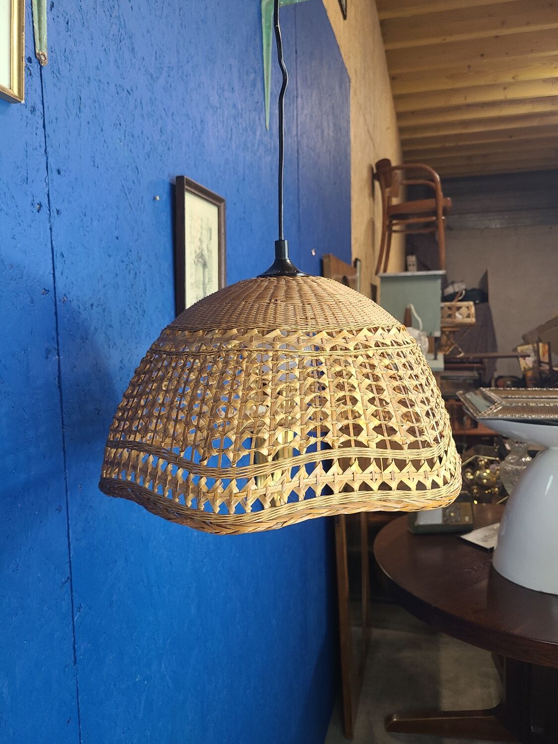 Abat jour pendant lamp in vintage wicker