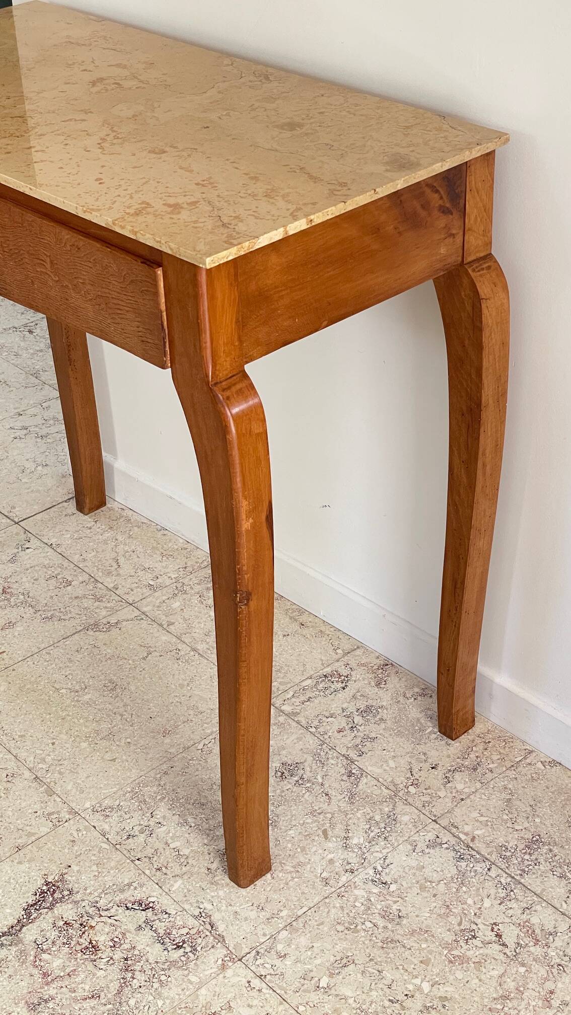 Vintage wood and marble console desk