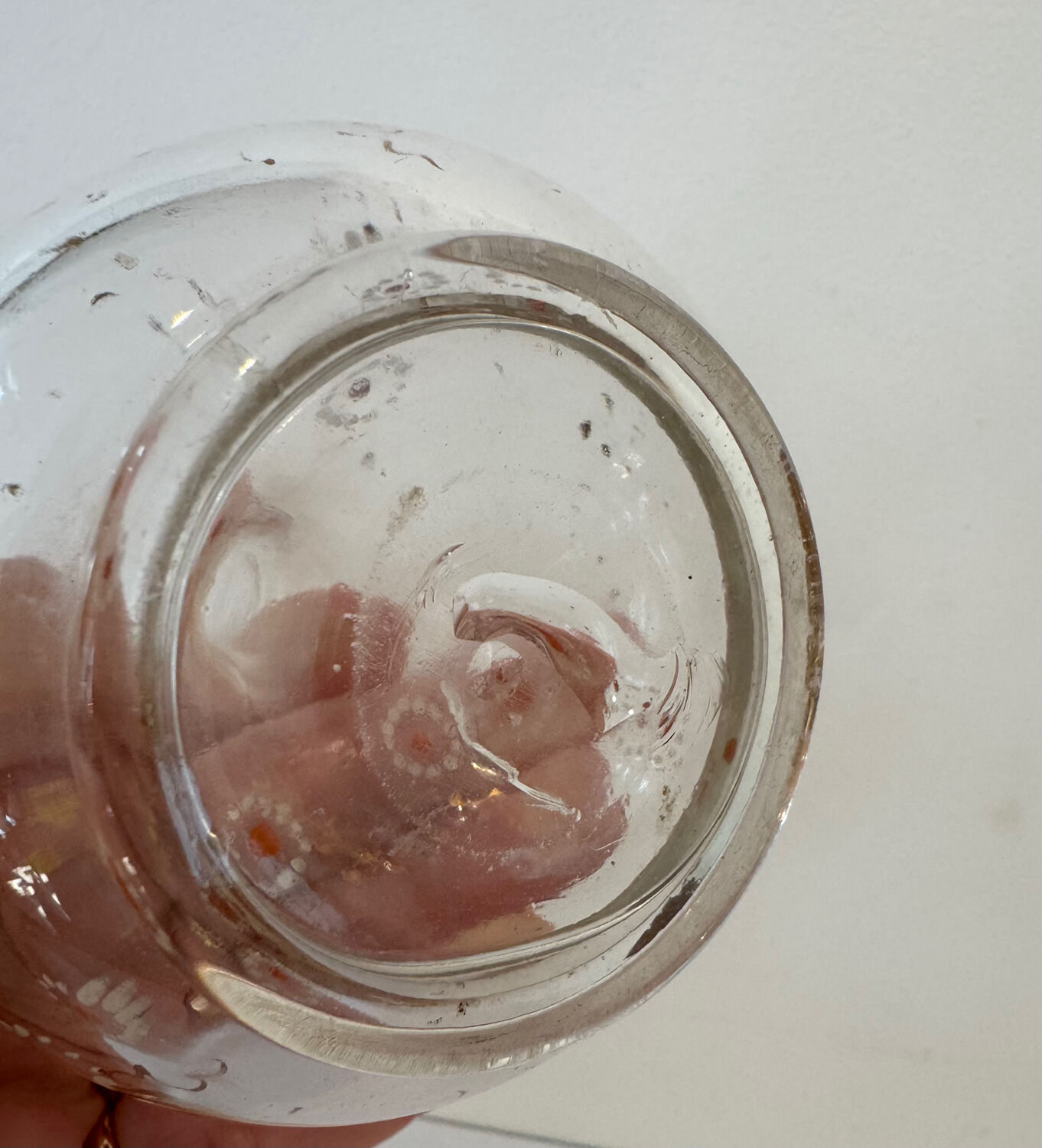 Antique blown glass carafe, enamelled with floral decoration, in the style of Legras.