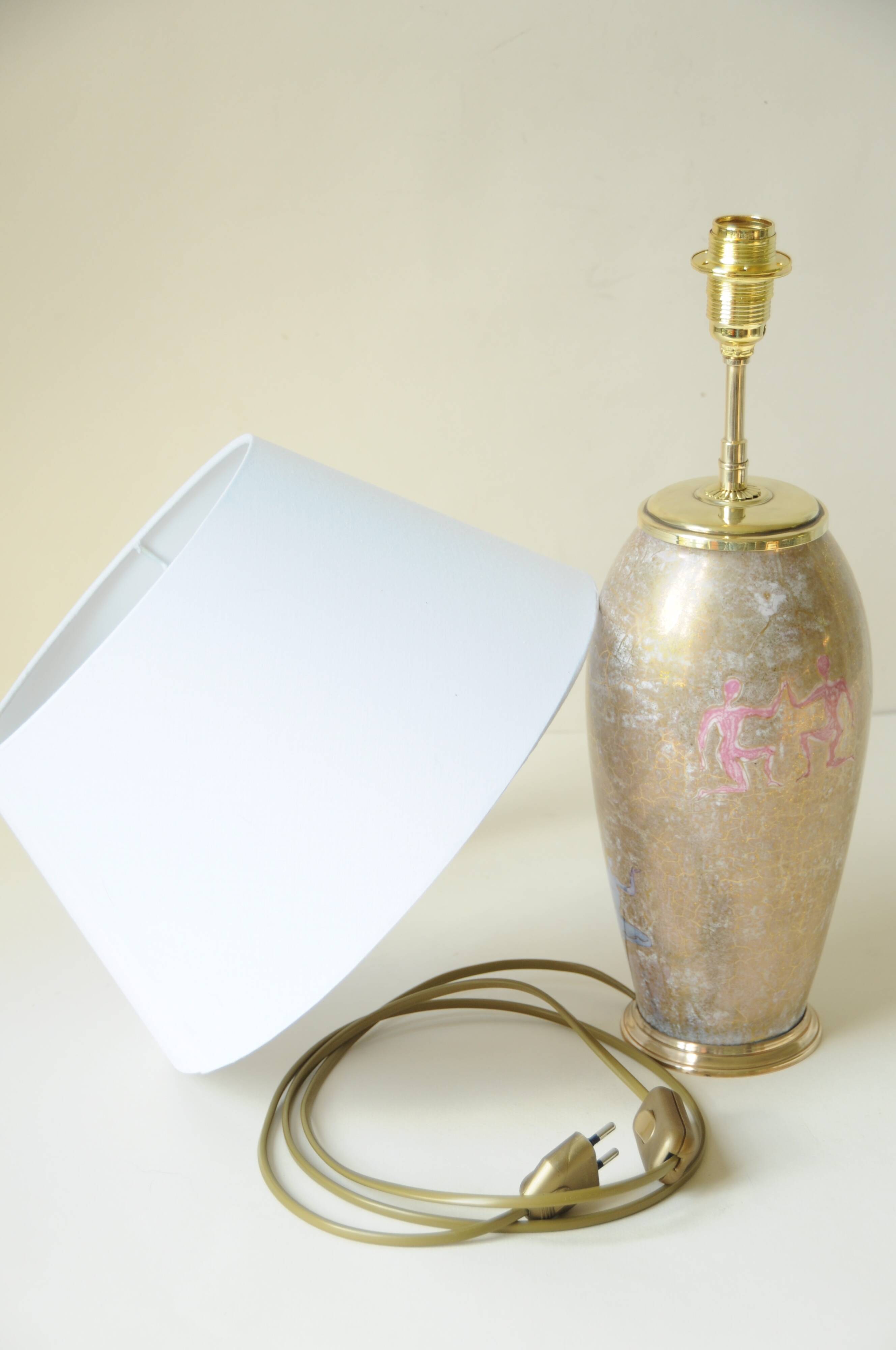 Antique Limoges porcelain table lamp, gold color, astrological sign decor