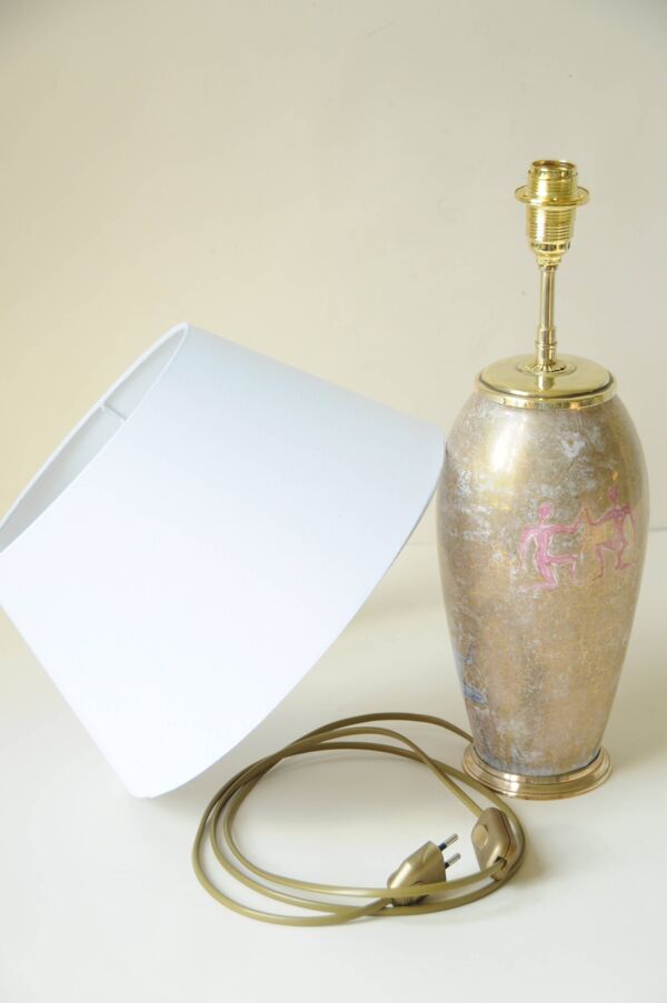 Lampe de table ancienne porcelaine Limoges couleur or décor signes astro