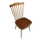 Antique baumann western chair wood + vintage brown leatherette seat