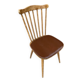 Chaise ancienne baumann western bois + assise skaï marron vintage