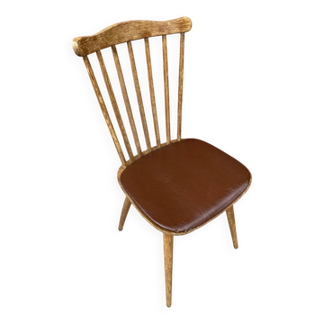 Antique baumann western chair wood + vintage brown leatherette seat
