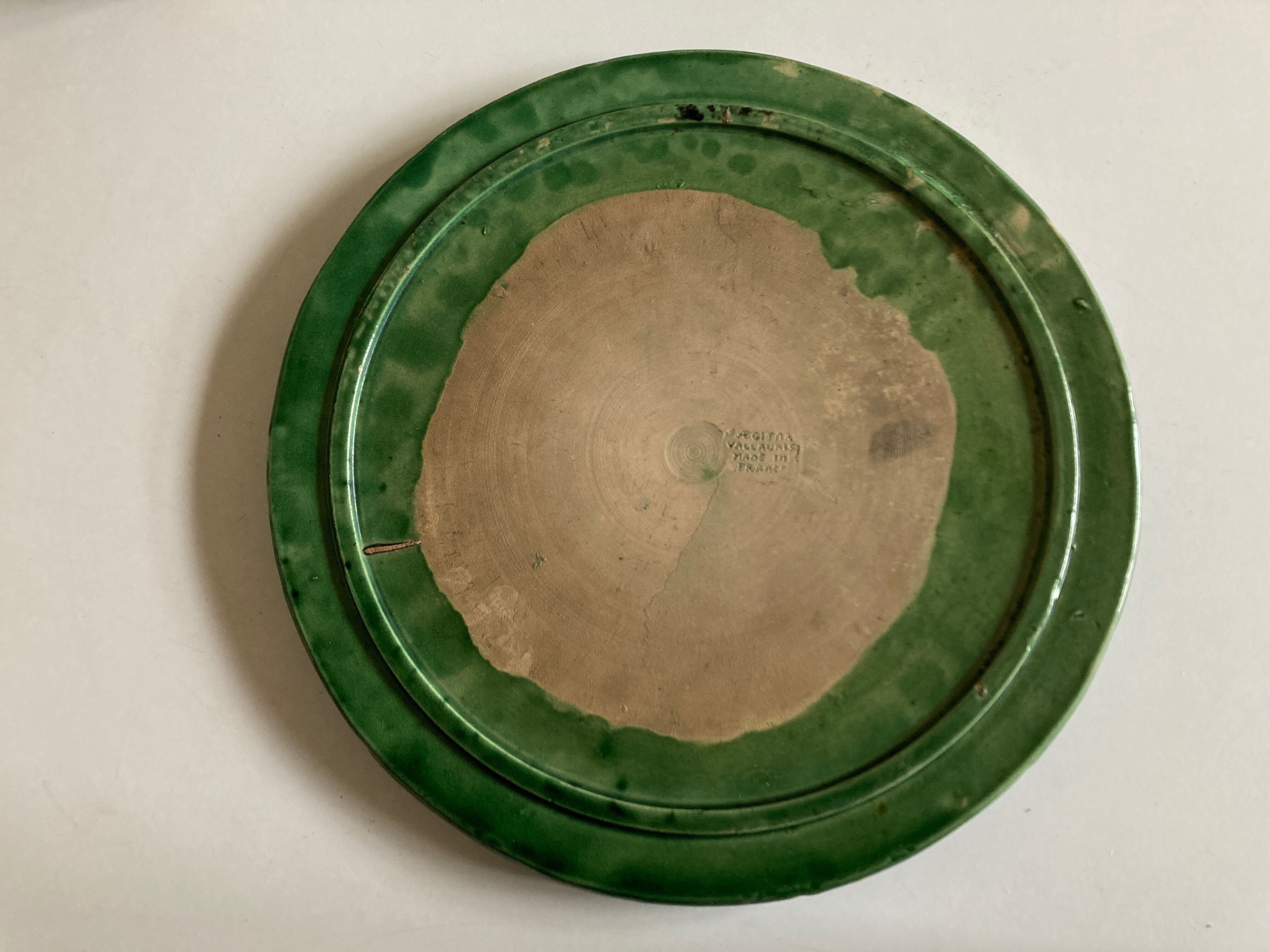 Green glazed clay trifle 1950 Aegitna Vallauris