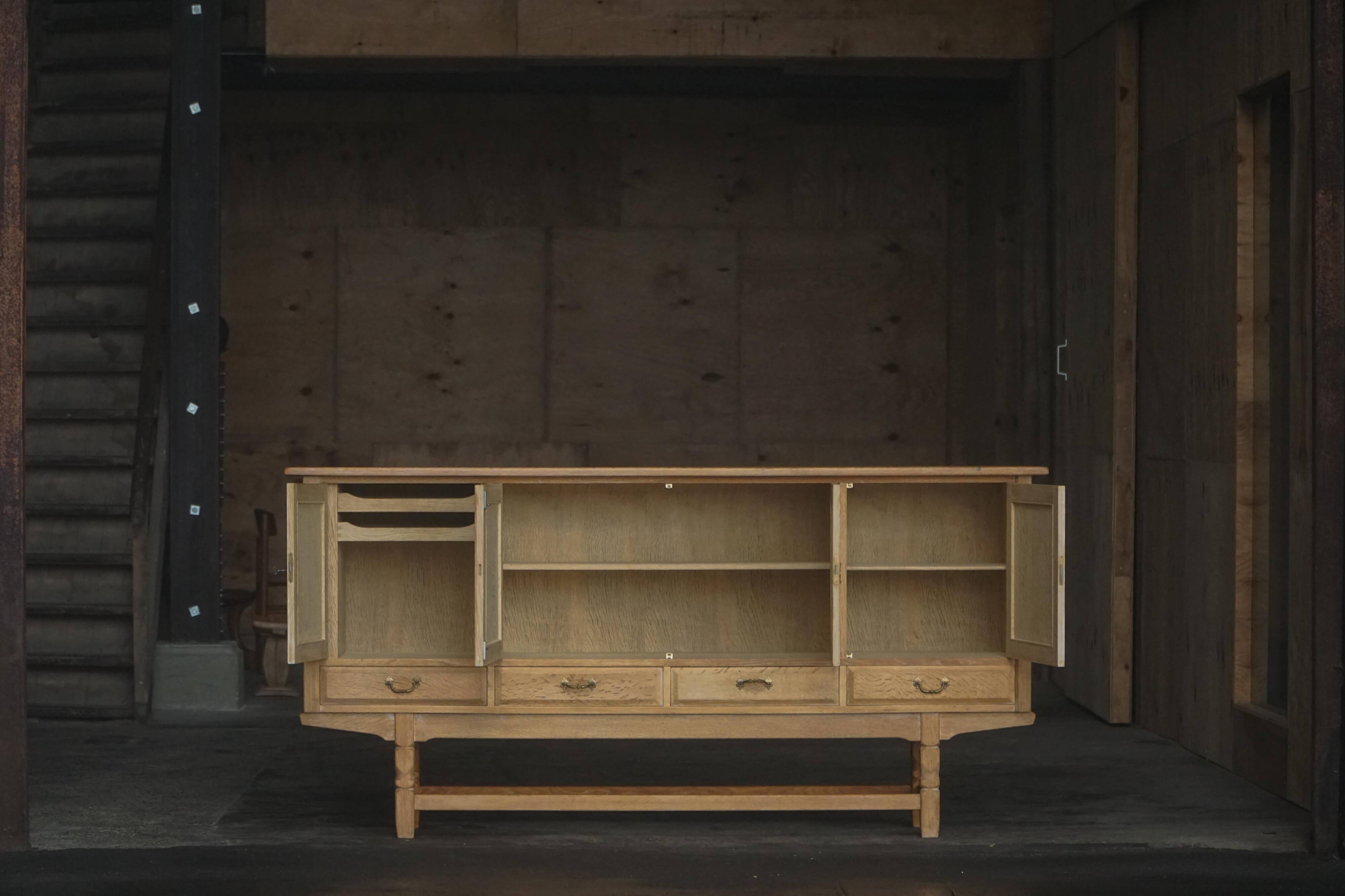 Brutalist oak sideboard from the mid-20th century, Danish cabinetmaker, 1960s.