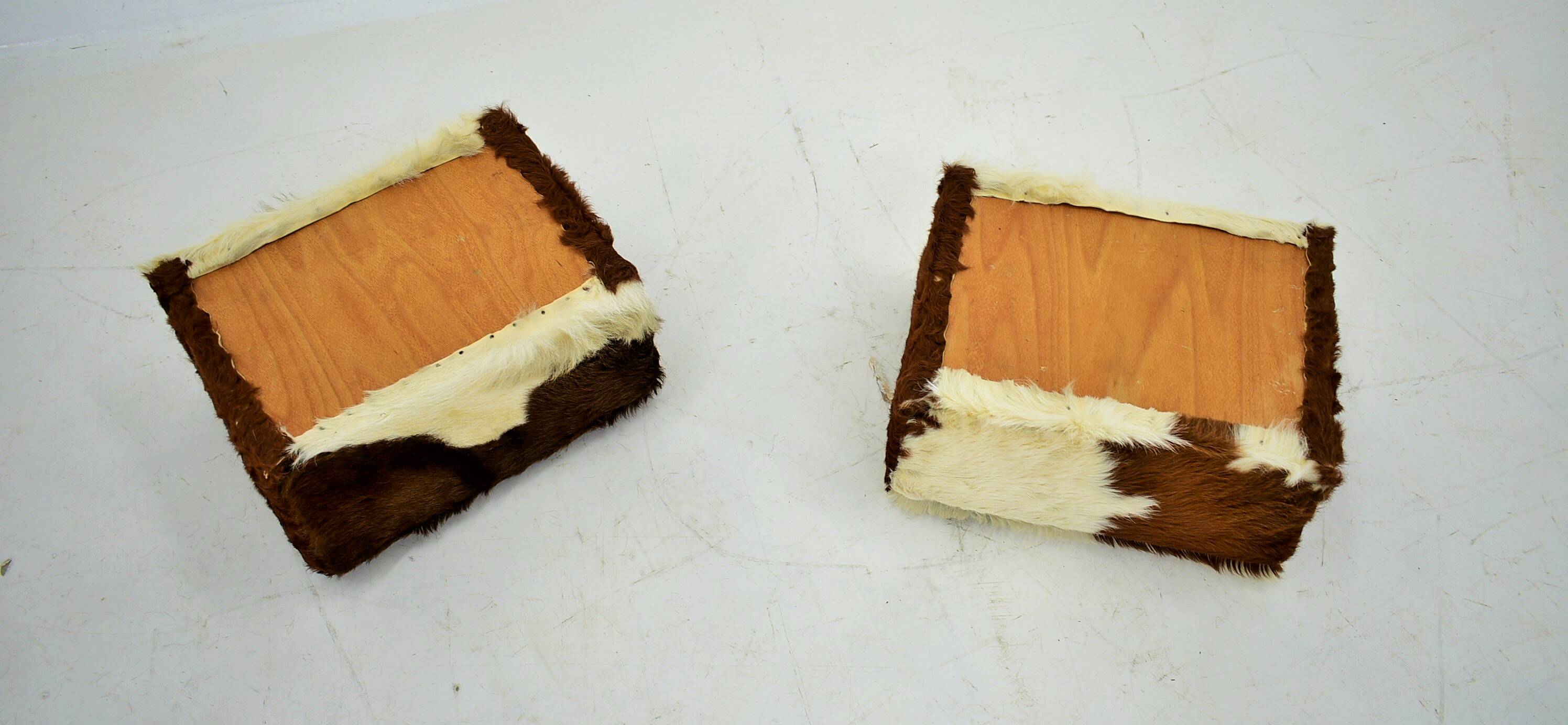 red brown leather cowhide footstools , poufs, 80s
