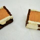 red brown leather cowhide footstools , poufs, 80s