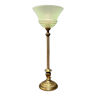 Lampe de table en laiton ornée avec abat-jour en verre vert menthe
