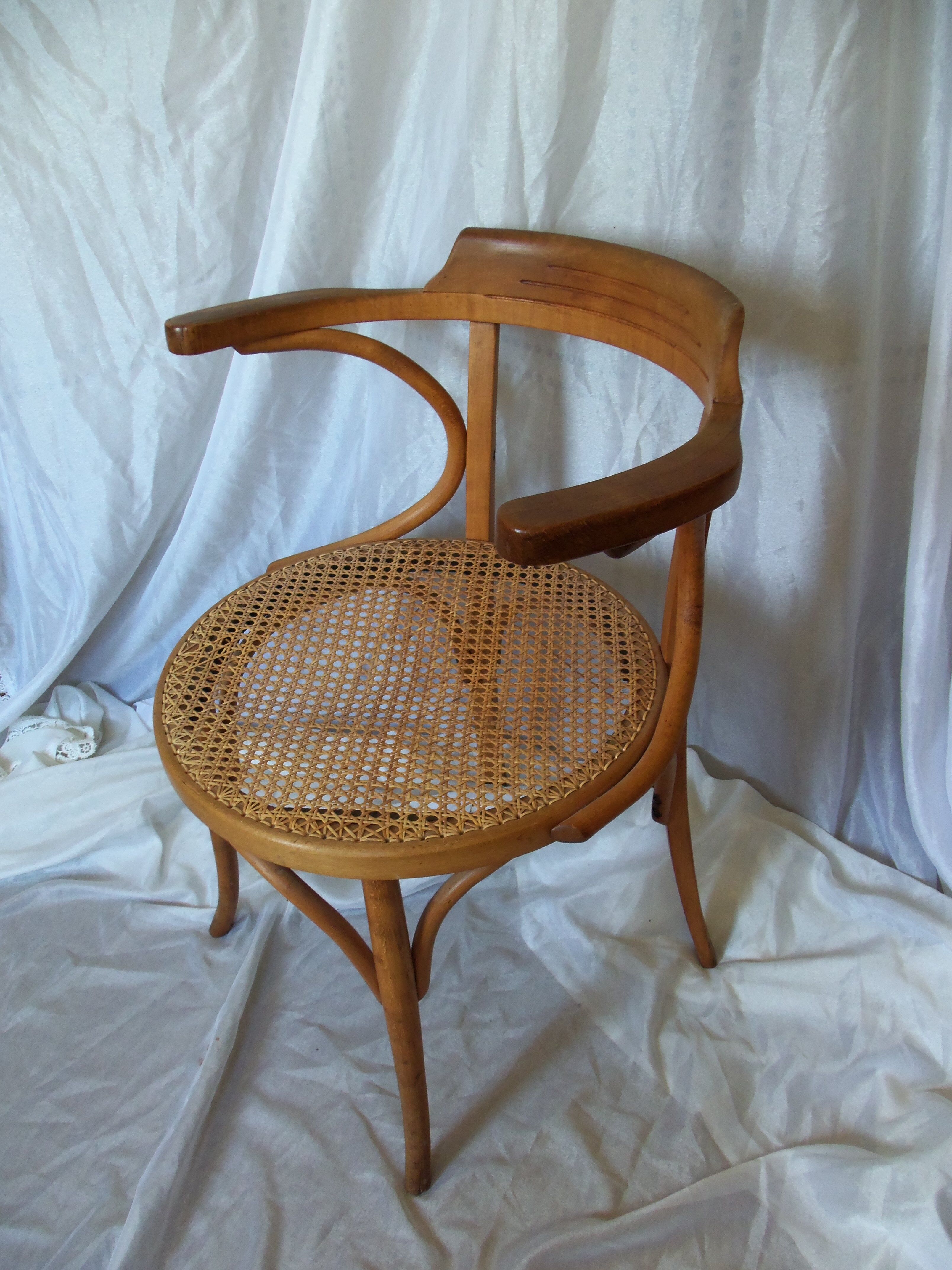 Curved beech cane office chair
