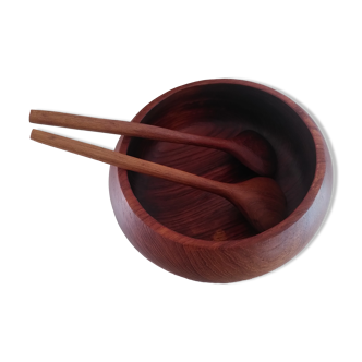 Teak bowl and cutlery