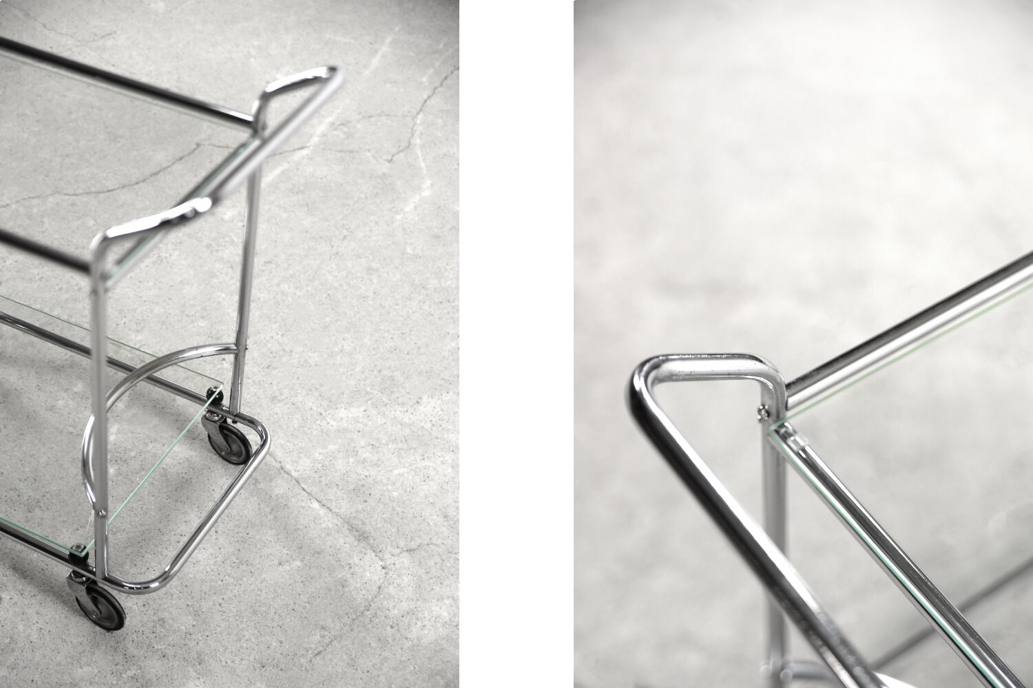 Vintage art dèco tubular steel chrome plated and glass bar cart, 1950s