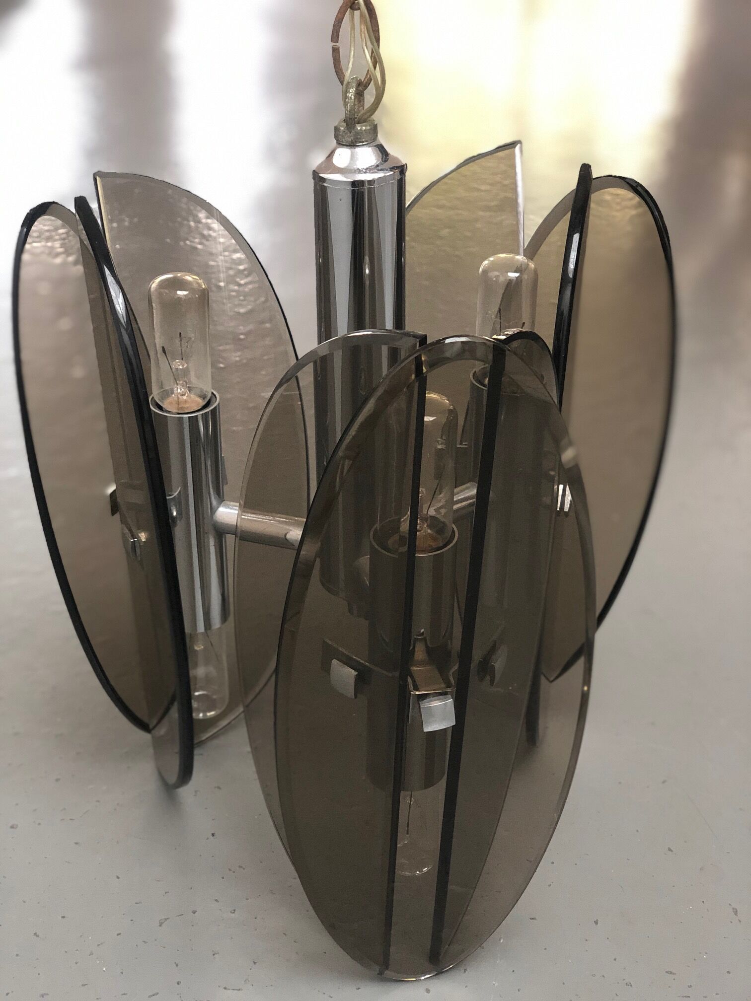 Italian chandelier 70s in beveled brown smoked glass