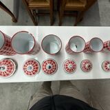 red and white checkerboard enameled tin spice pots BB