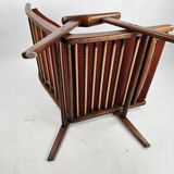 Teak armchair with red ribbed fabric Gelderlander Rob Parry