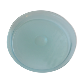 Plateau ancien rond verre bleu