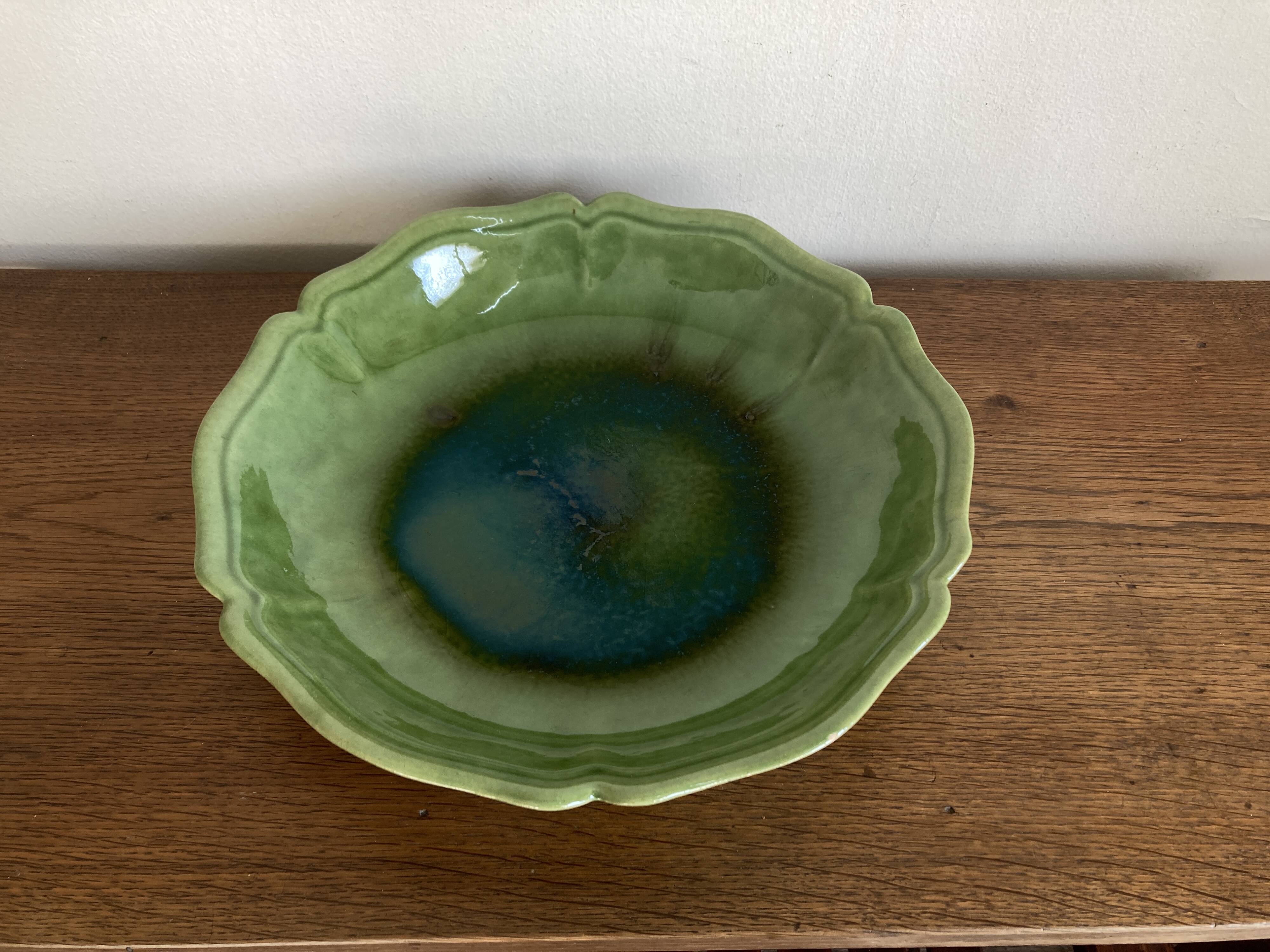 Green glazed stoneware table centrepiece with fluting from Biot, 1960, XL.