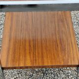 Desserte roulante design des années 70 en métal chromé et doubles plateaux placage formica bois