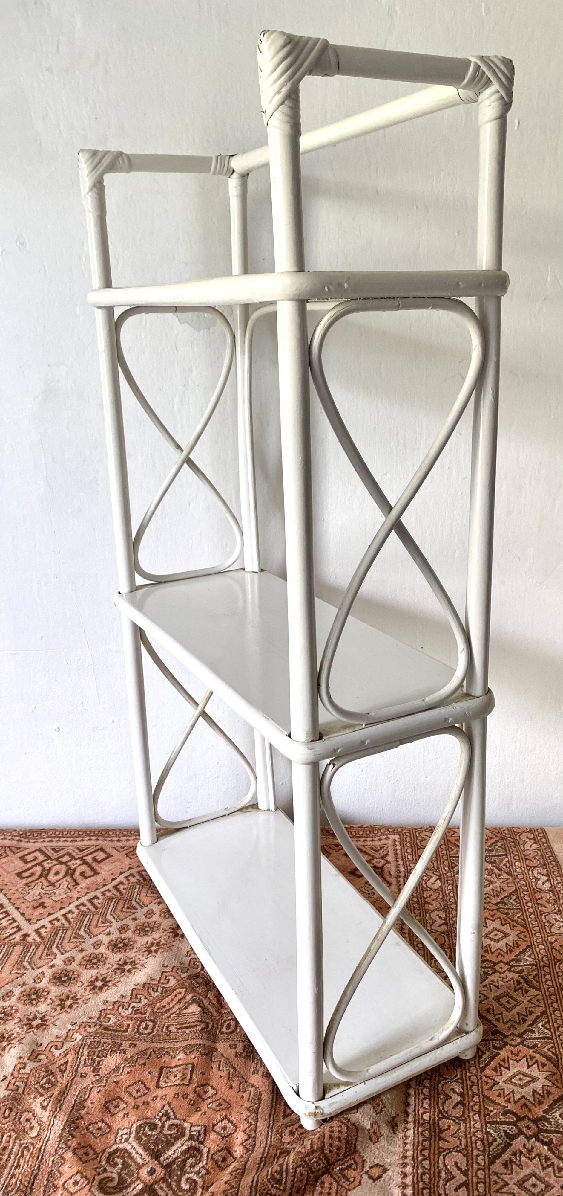 Vintage white lacquered rattan shelf