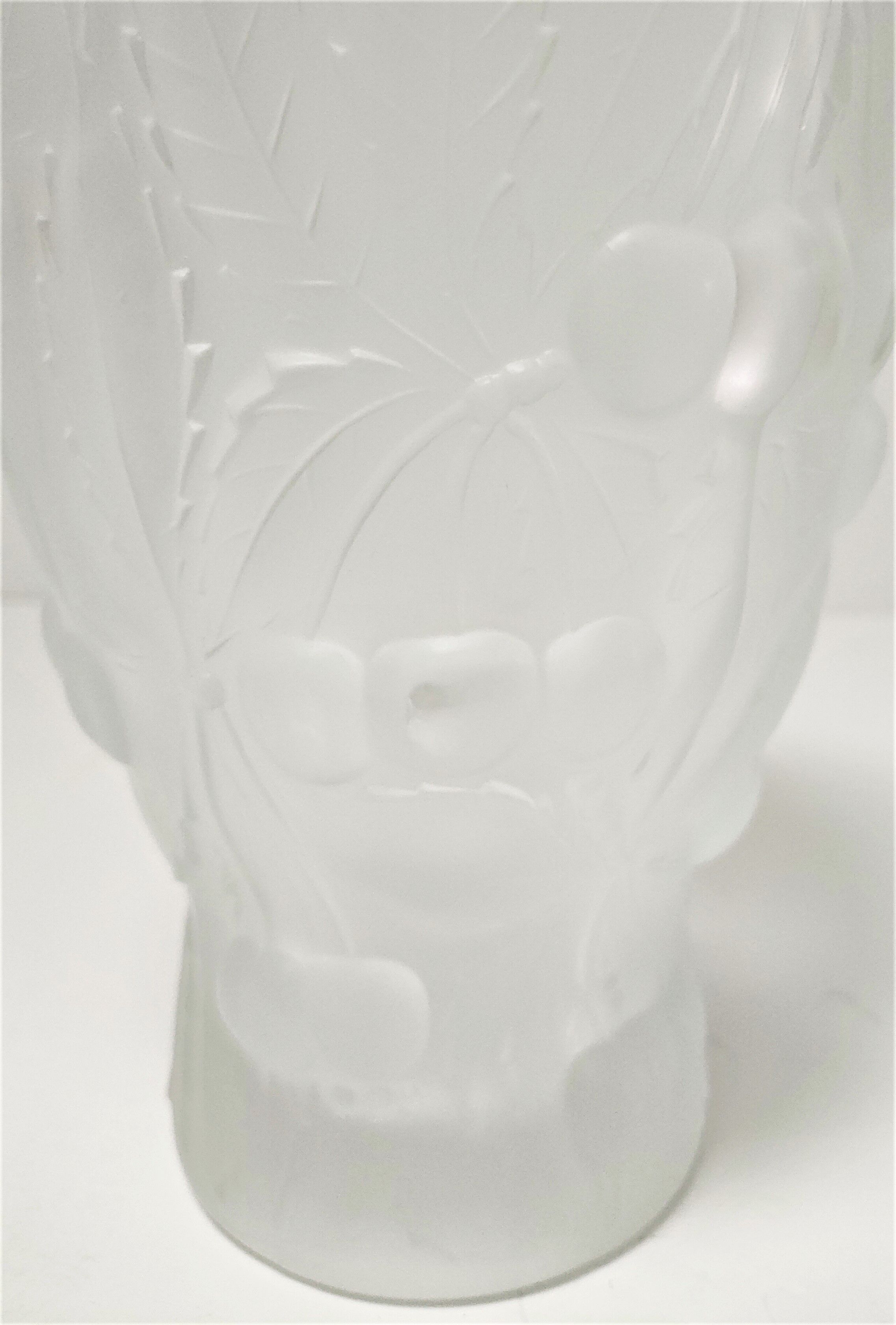 Vase pressed glass molded matte Josef Inwald decoration cherries
