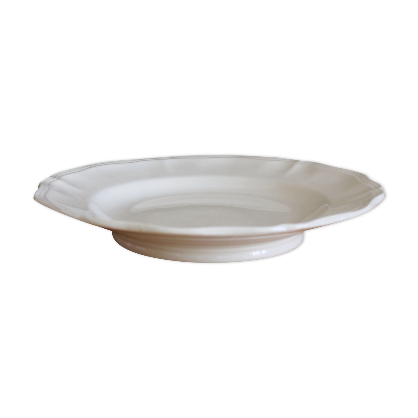 Compotier or plate on foot in ivory earthenware Sarreguemines