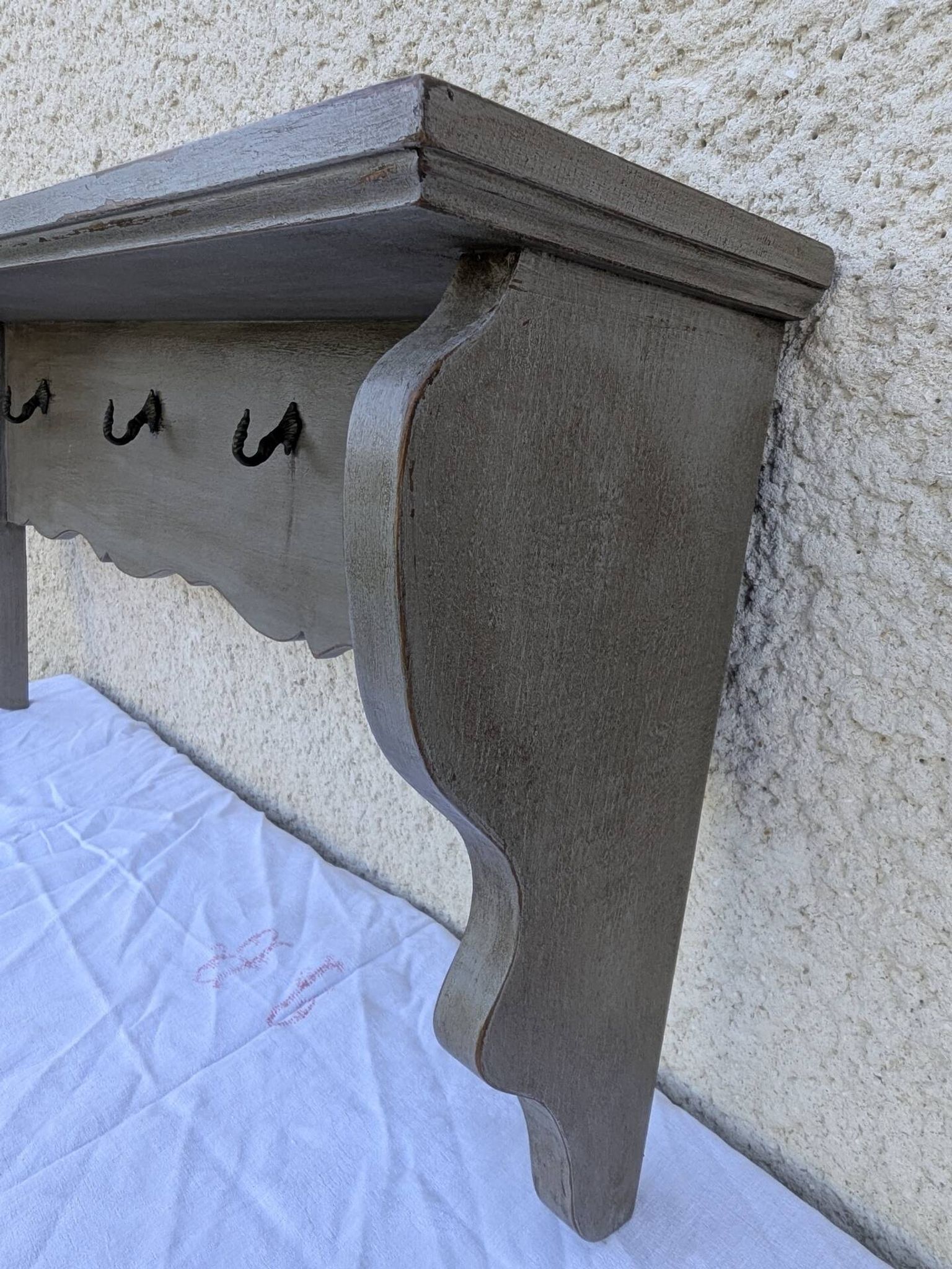 Vintage Wall Shelf Coat Rack Solid Oak Shabby Chic Finish