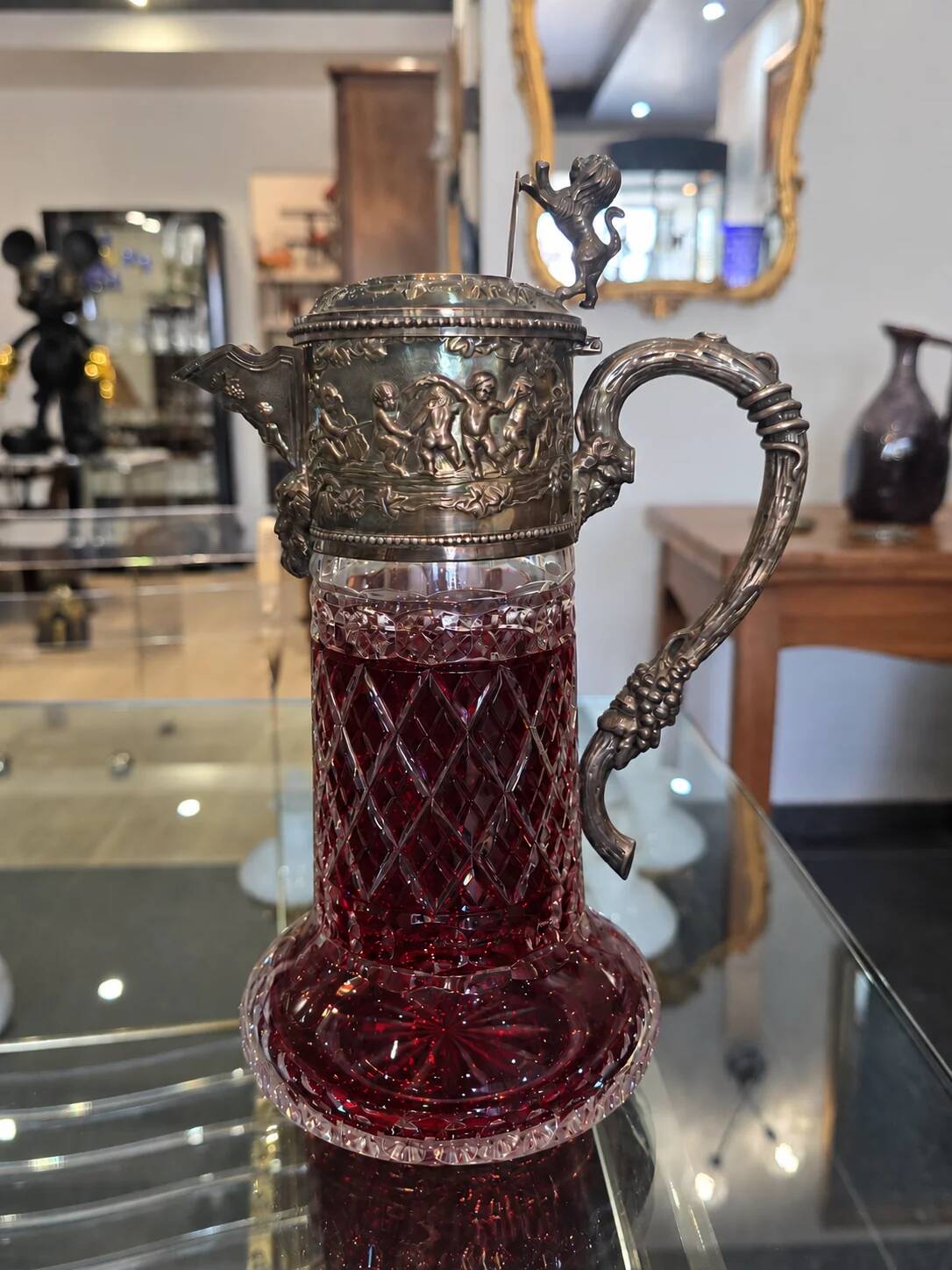 Important cut crystal wine carafe and solid silver 925/1000, Topázio house.