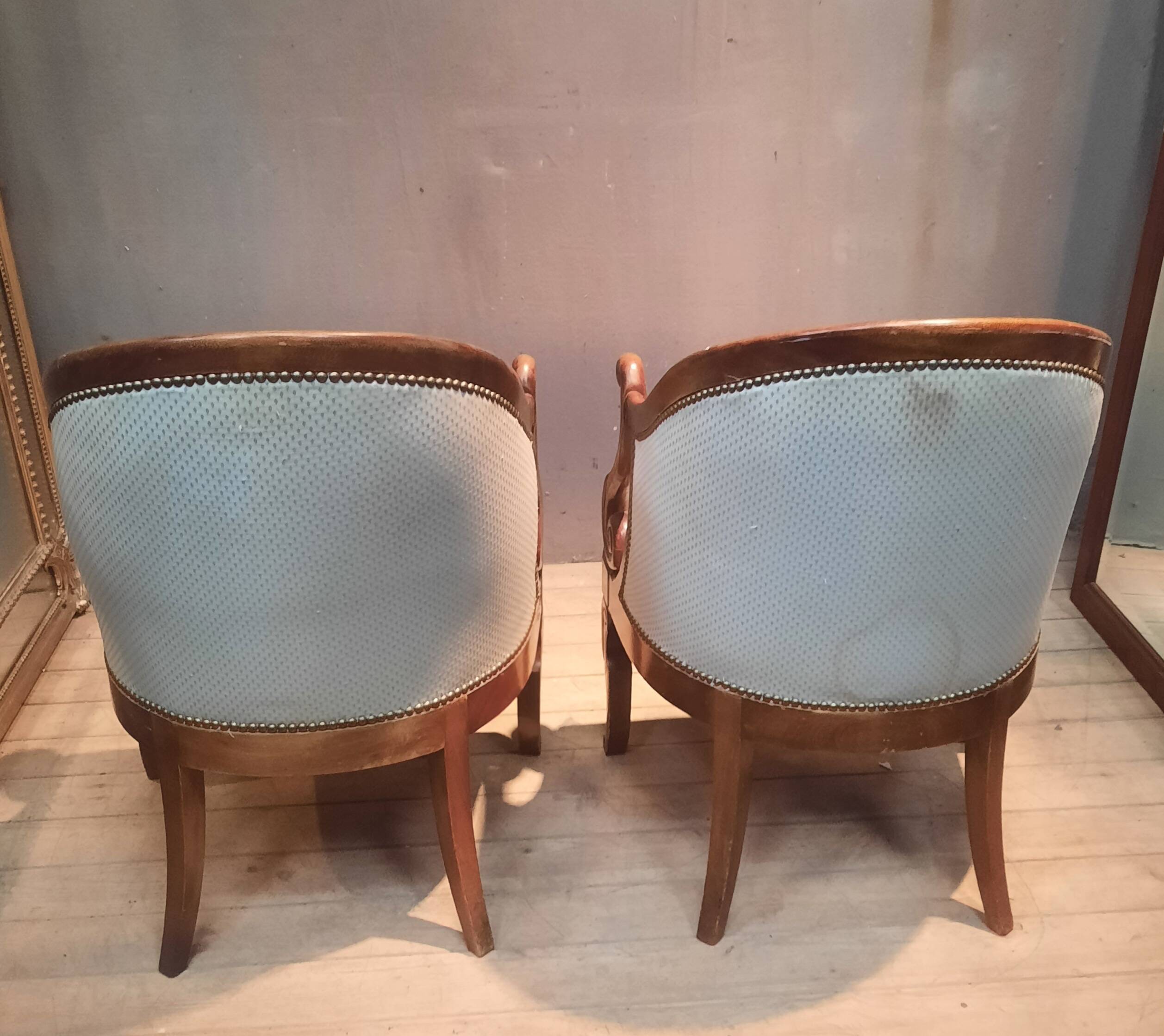 Pair of swan neck gondola armchairs