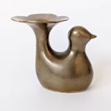 Candle holder or bird soliflore in brass, mid-century design from the 1960s.