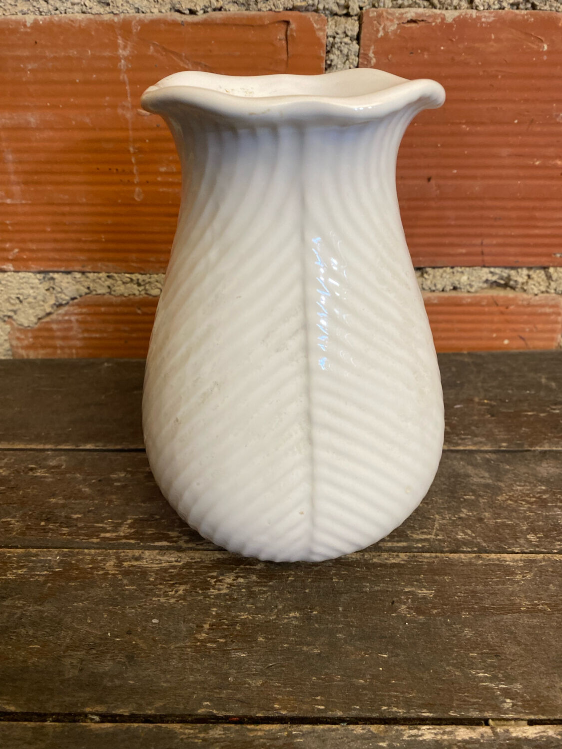 Vintage White Ceramic Flower-Shaped Vase France