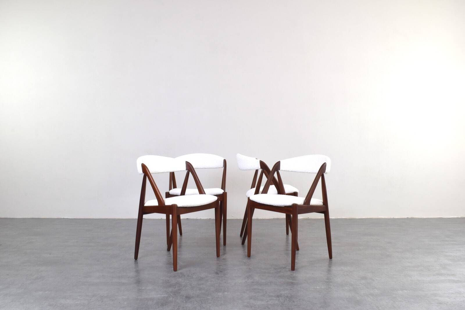 Teak & Boucle Chairs by Kai Kristiansen for Schou Andersen, 1960s, Set of 4