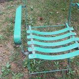 Pair of mid century distressed painted iron garden chairs