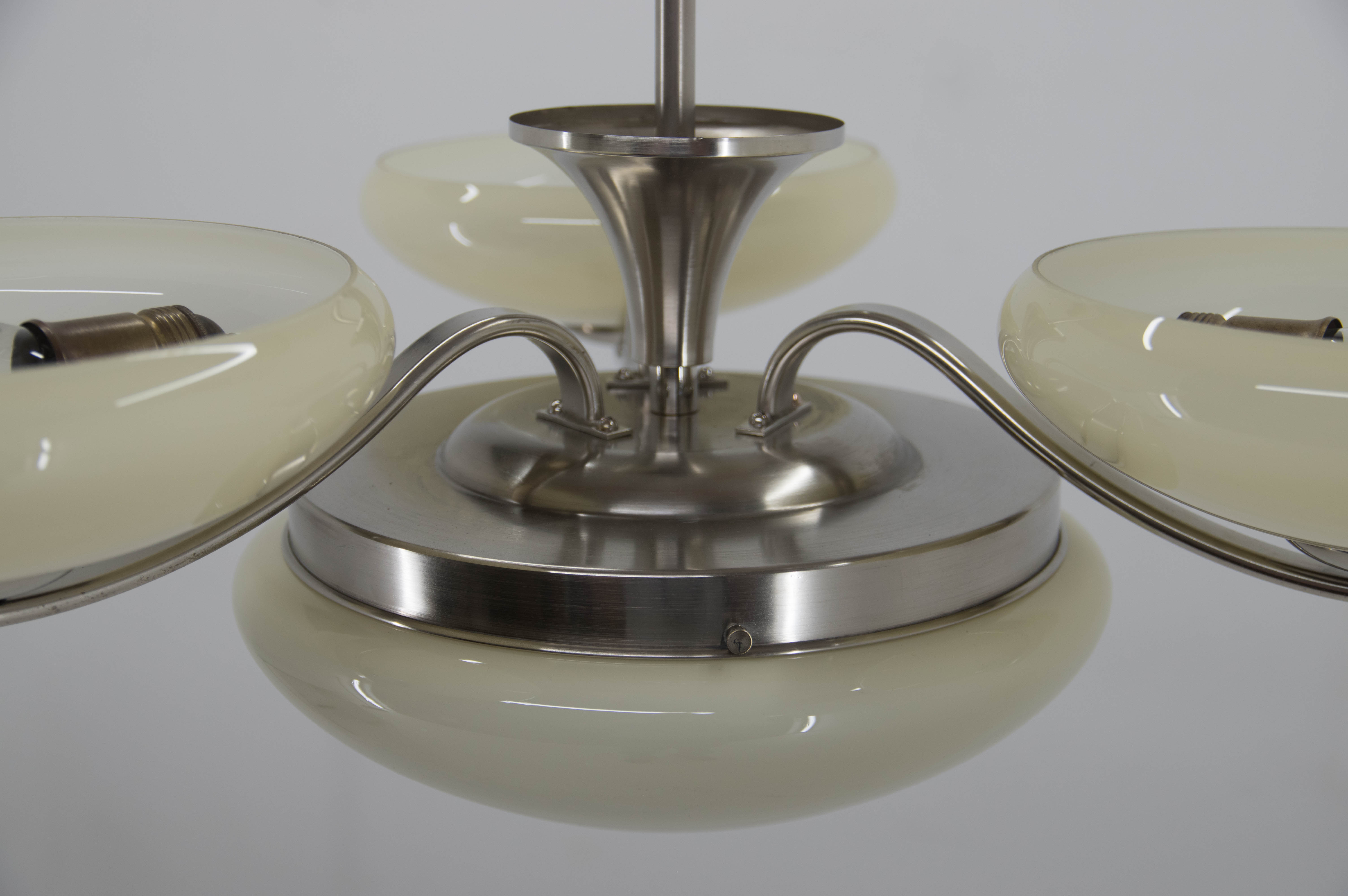 Art Deco Nickel-plating Chandelier, 1930s, Restored