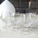Set of 4 Cognac/Brandy Glasses. Cut crystal. Cut drop pattern.