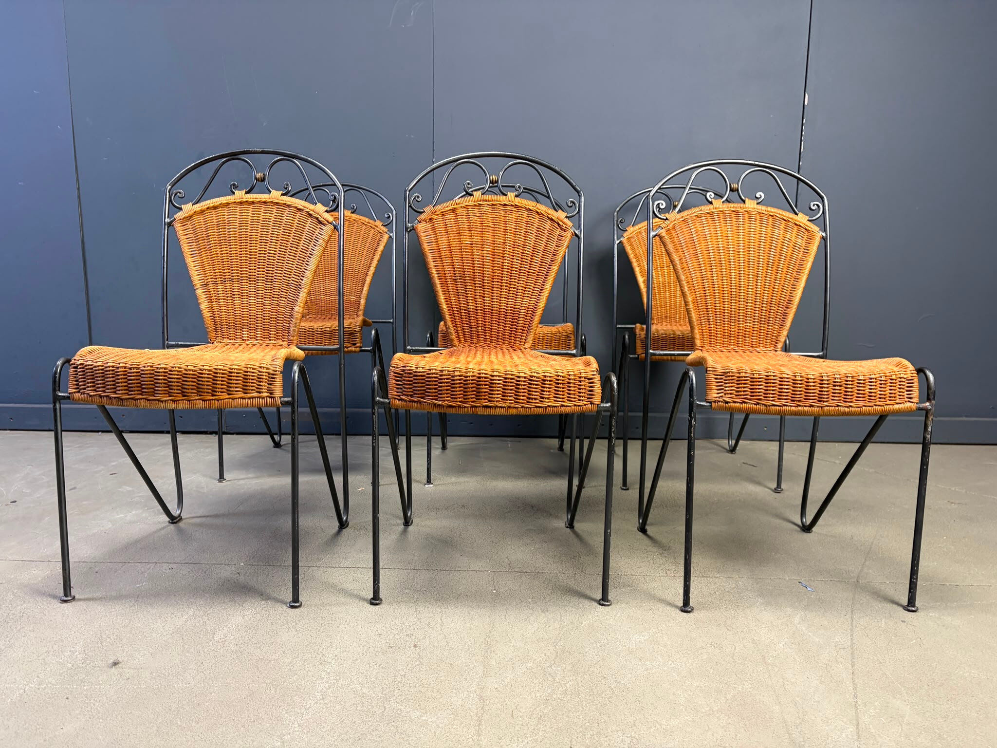 Wicker chairs by Frederick Weinberg, 1960s, set of 6