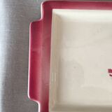 Cake dish bird pattern on its branch in red and white tones