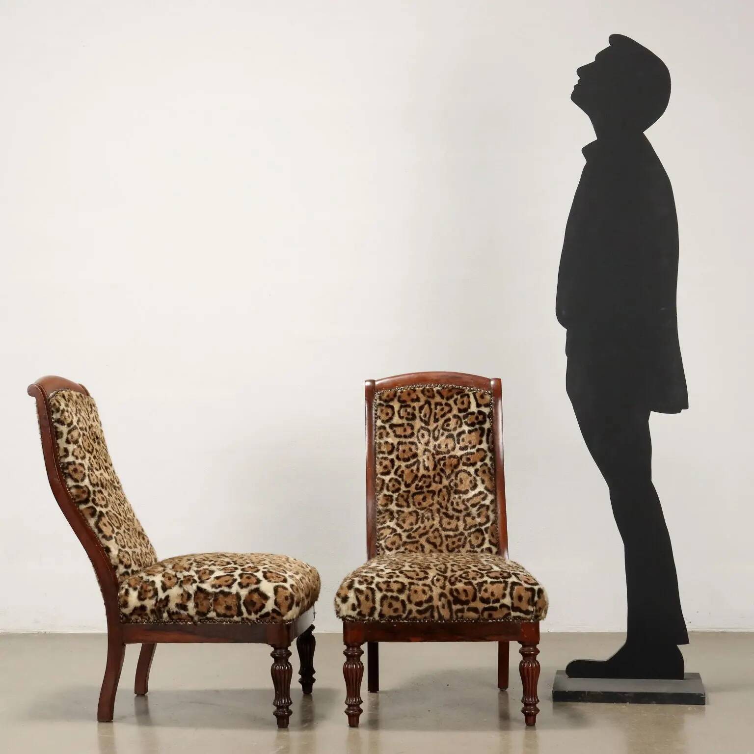 Pair of antique chairs in animal fabric, late 19th century
