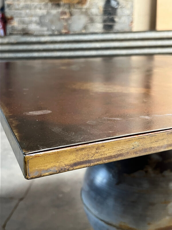 Table patine acier et zinc patiné