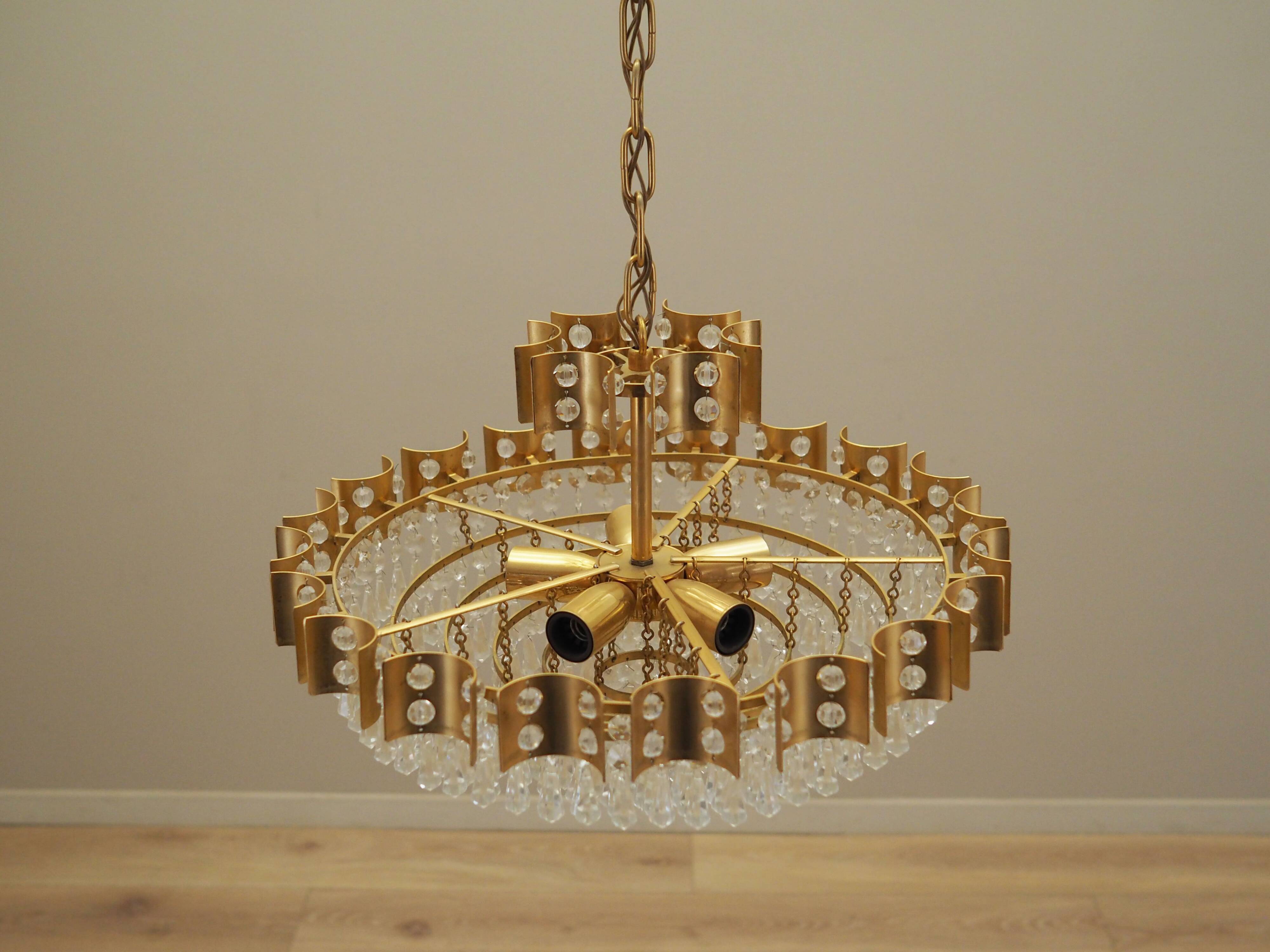 Brass chandelier, Danish design, 1970s, produced in Denmark