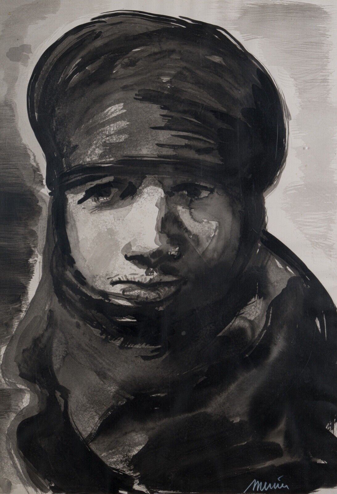 Gouache by Miuiu Muier Portrait of Bedouin Sahara XXth